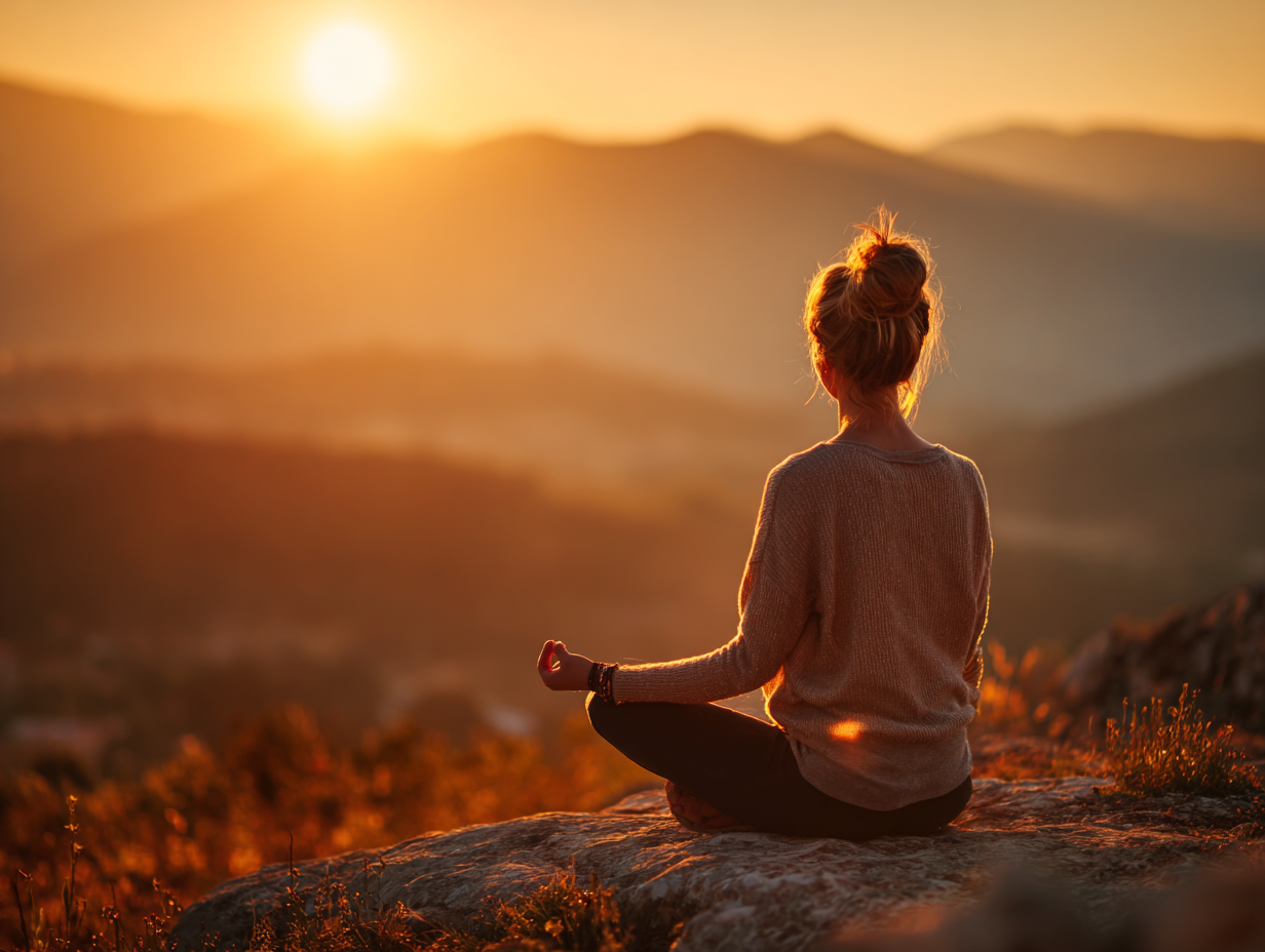 Жінка практикує йогу на природі